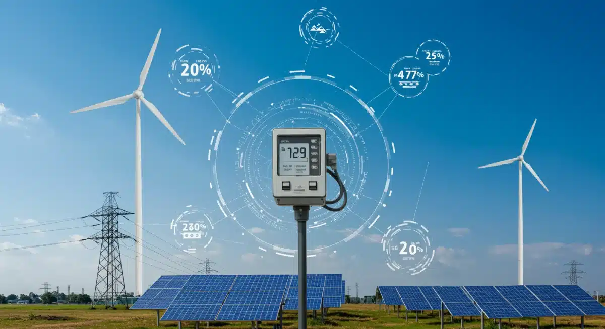 Diverse renewable energy sources integrating into a smart grid, showing efficiency.