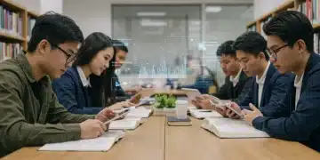 Students preparing for 2026 standardized tests in a modern library setting
