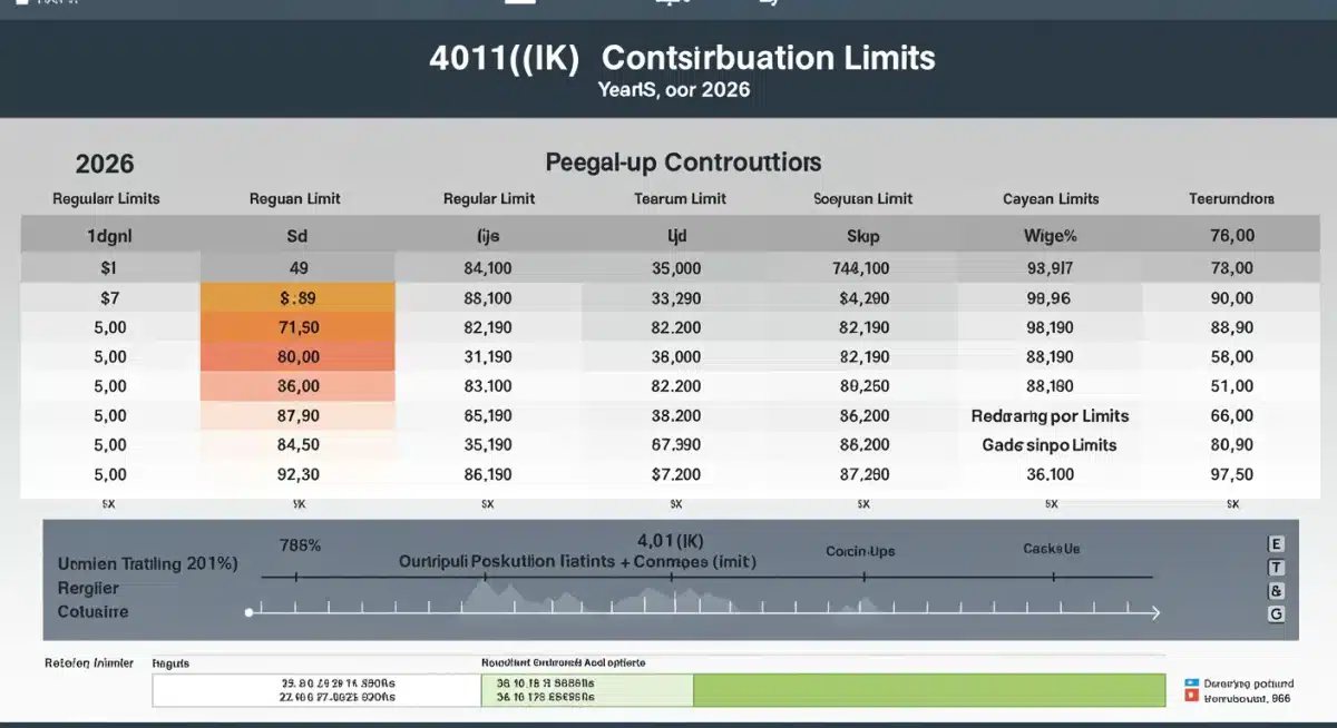 Infographic showing 401k contribution limits and catch-up contributions for 2026