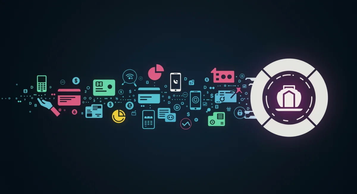 Digital illustration of payment processing icons and data flow for 1099-K reporting