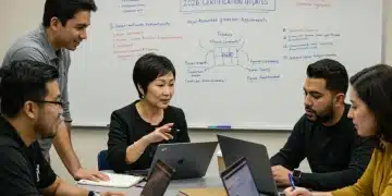 Teachers learning about new 2026 educator certification requirements in a workshop setting.