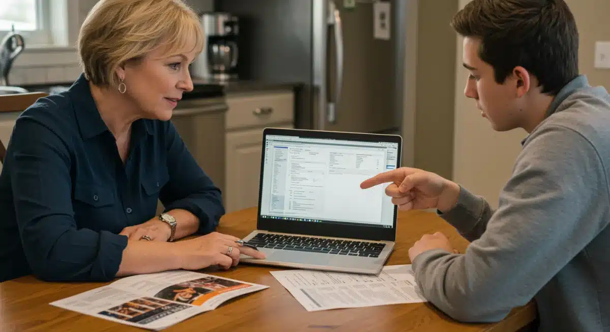 Parent and student reviewing college financial aid award letters