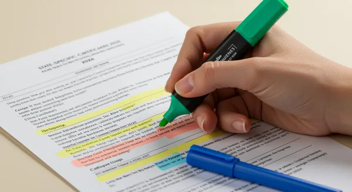 Hand highlighting important state-specific educator certification changes for 2026.