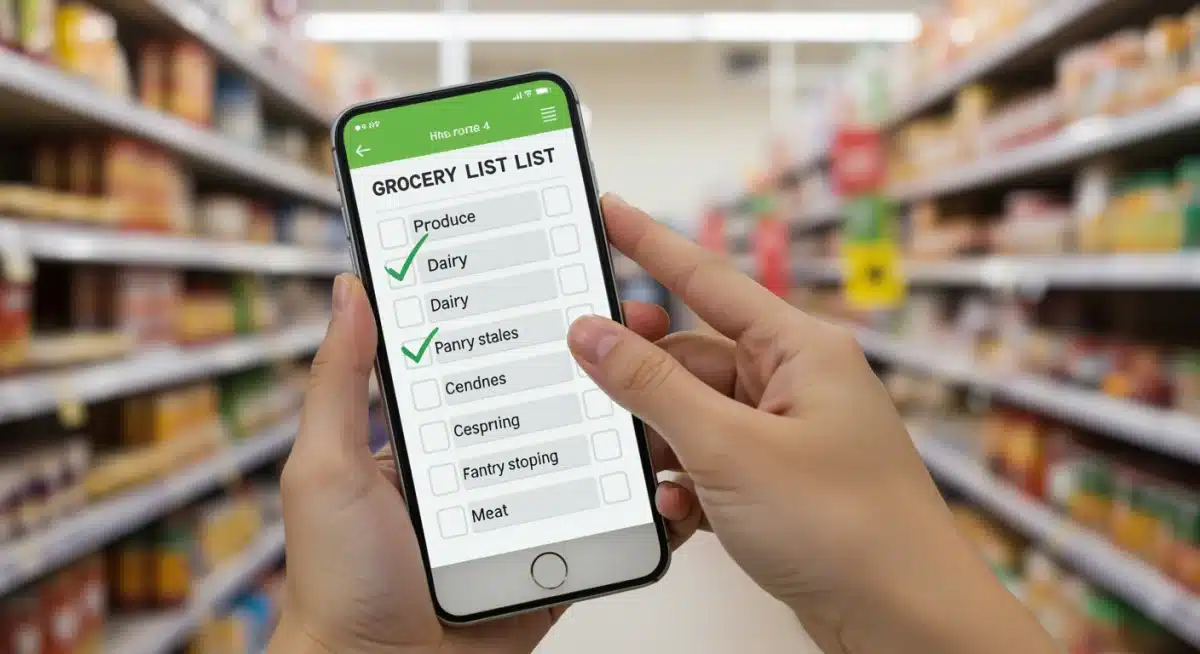 Smartphone displaying a detailed grocery list, representing effective meal planning.