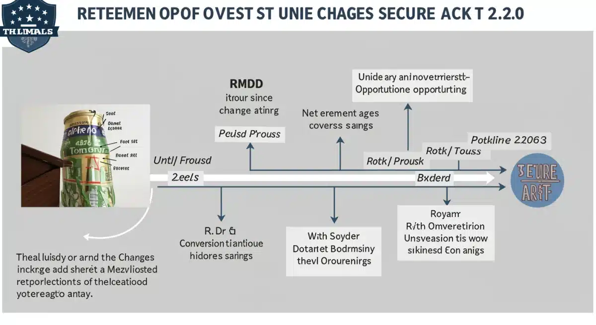 Timeline illustrating key changes and milestones for retirement ages, RMDs, and Roth conversions under SECURE Act 2.0.