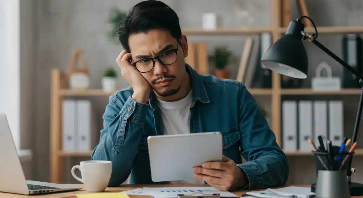 Small business owner reviewing financial documents on a tablet for tax compliance