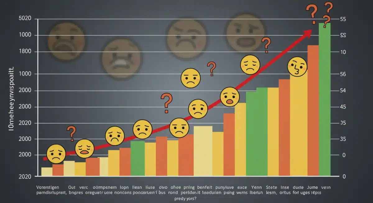 Graph depicting a decline in unemployment benefits leading up to and after 2026, with symbols of concern.