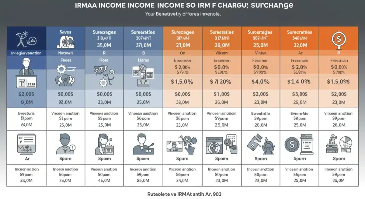 Infographic showing Medicare IRMAA income brackets and premium surcharges.