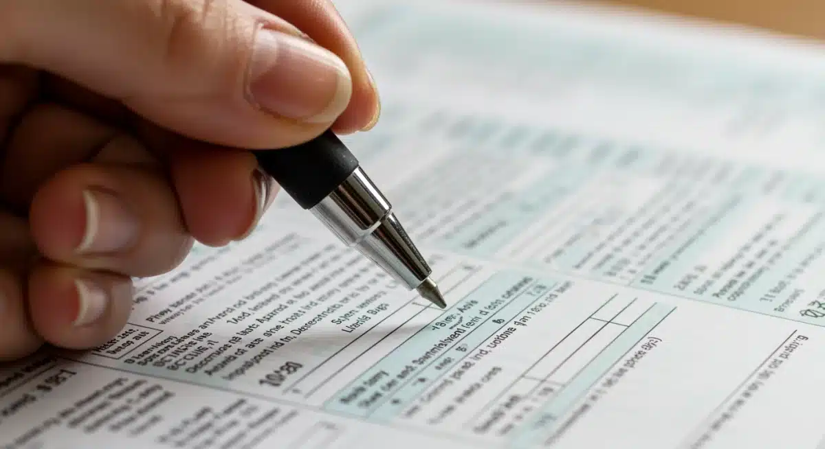Hand highlighting tax deductions on a form for review