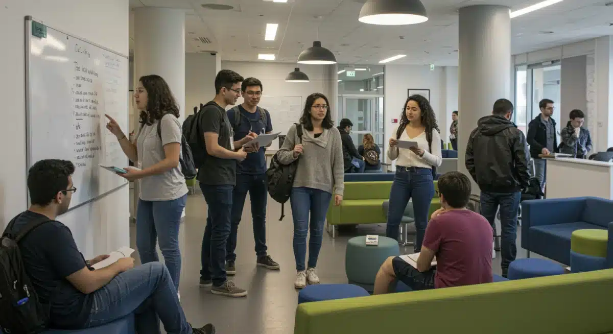 Students engaging in collaborative in-person learning activities