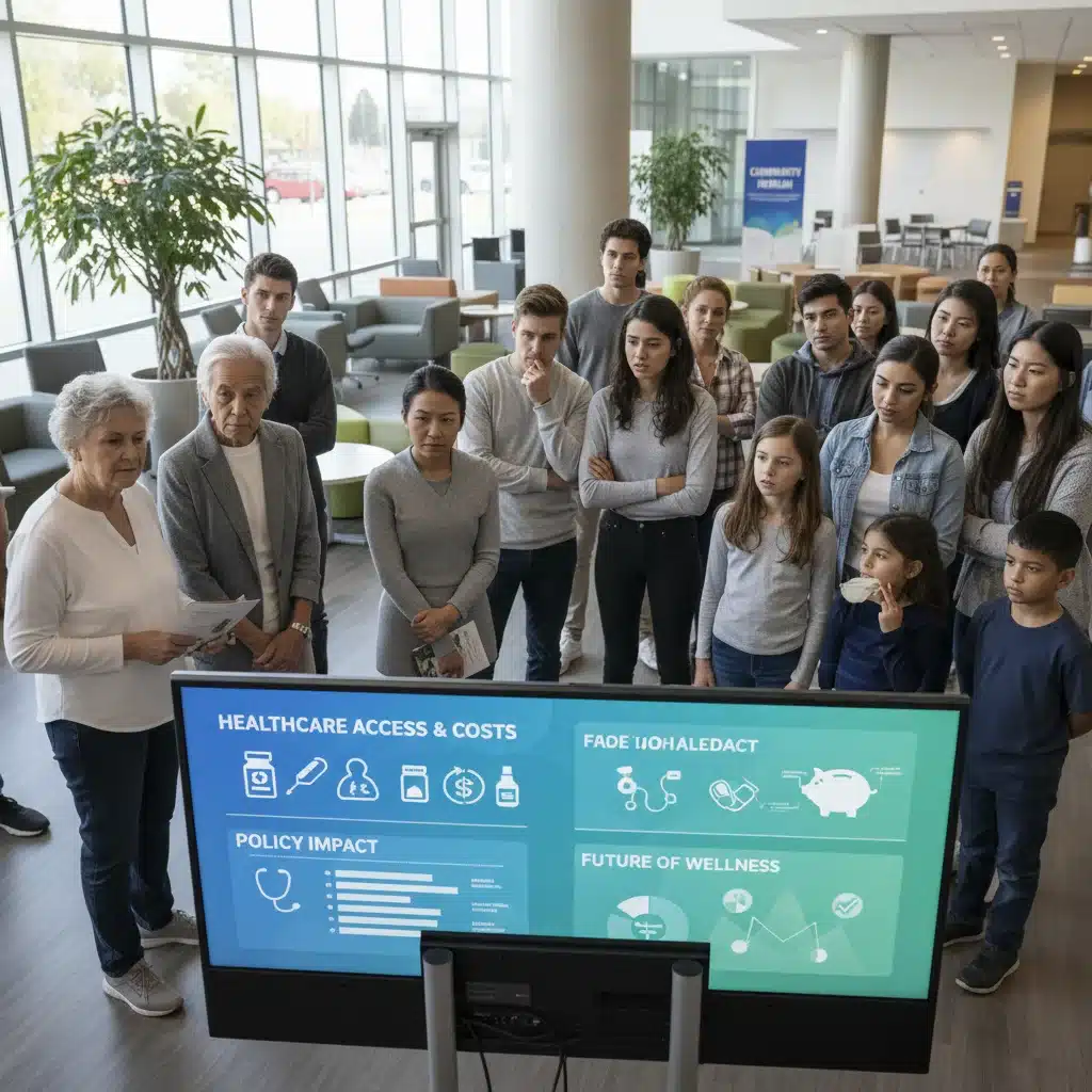 Diverse group of people reviewing healthcare information on a screen