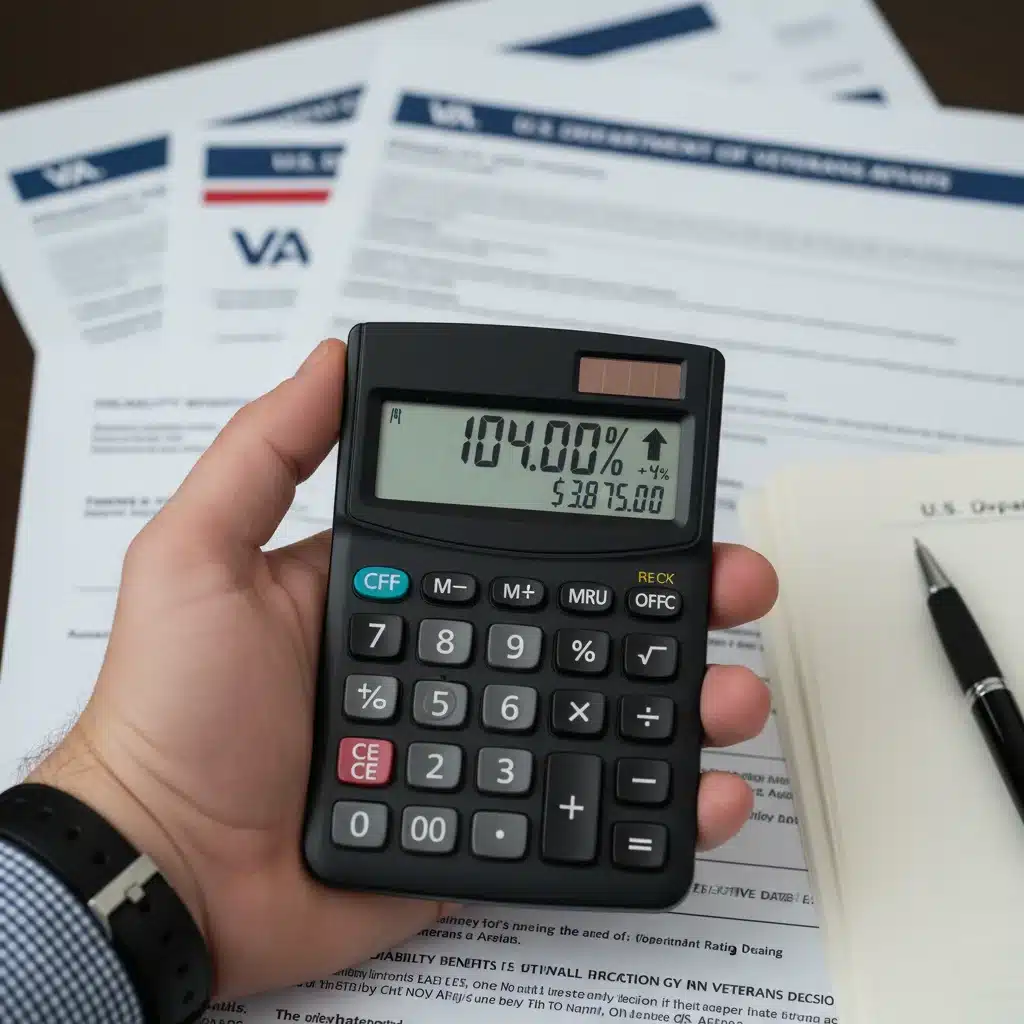 Calculator showing a 4% increase with VA documents in background