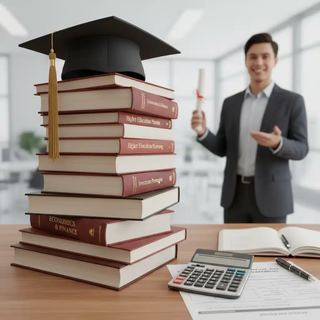 Graduation cap, textbooks, and financial aid documents, symbolizing educational investment