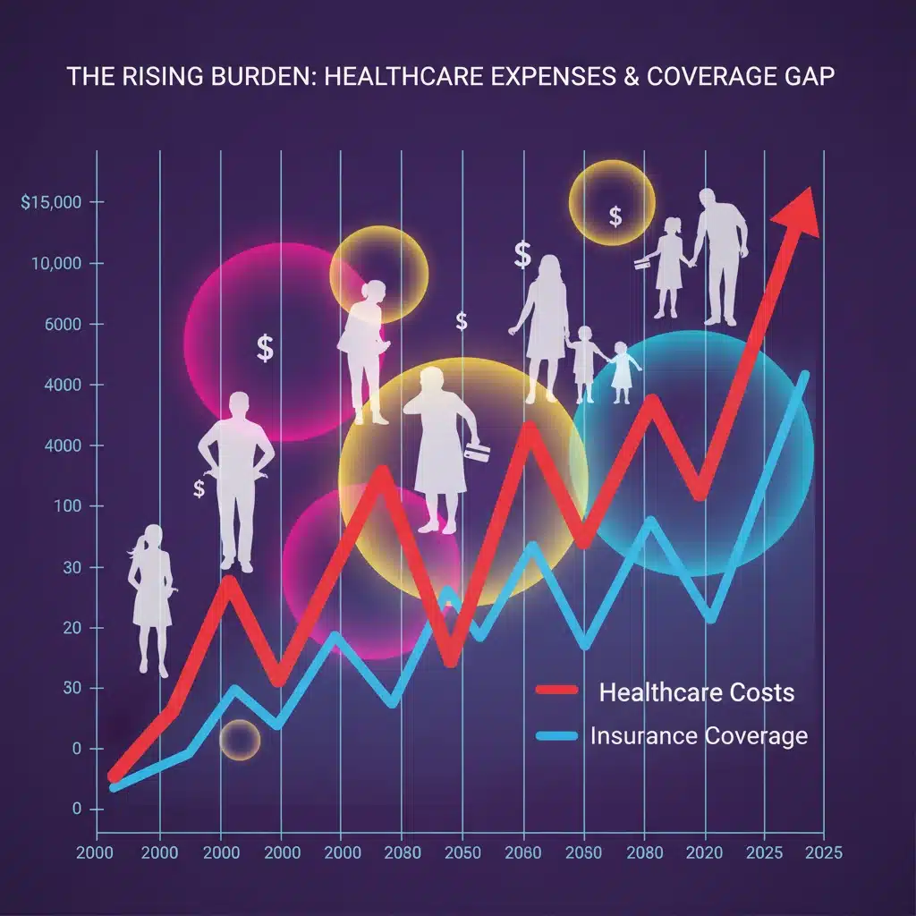 Graph illustrating fluctuating healthcare costs and coverage trends
