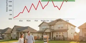 National Median Home Price Rises 4% in Six Months: What It Means for Buyers & Sellers Graph illustrating a 4% rise in national median home prices over six months, with a suburban backdrop.