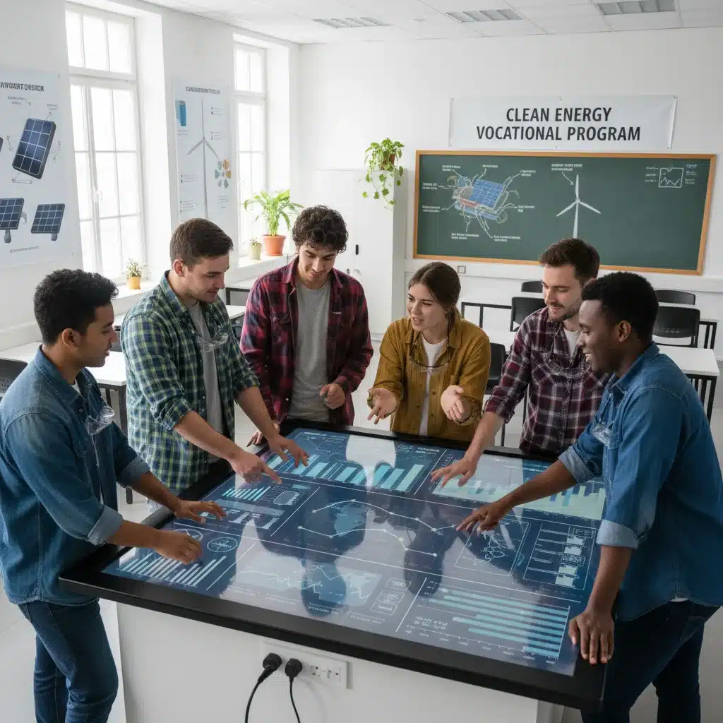 Students collaborating on renewable energy project at community college