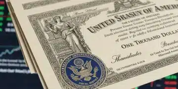 Stack of US Treasury bond certificates symbolizing secure investment and financial stability.