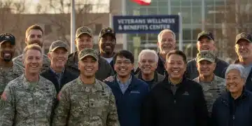 Diverse group of veterans standing together, symbolizing community and support