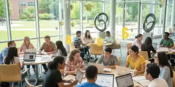 Students discussing financial aid in a university setting, symbolizing federal student aid impact.