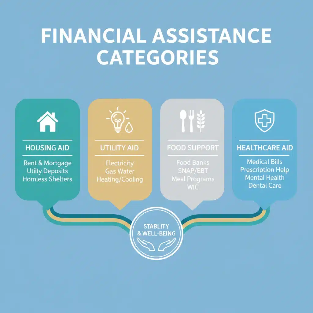 Infographic detailing categories of financial assistance programs available to US households.