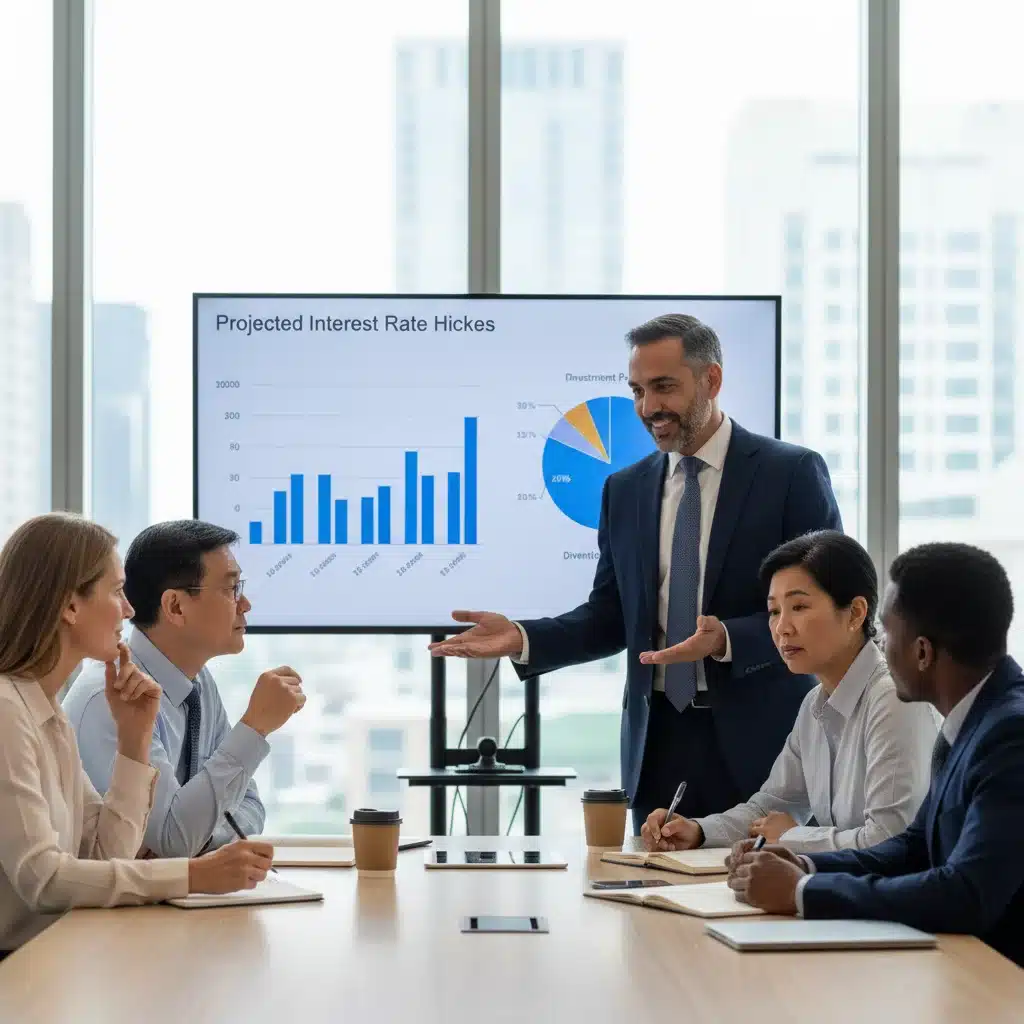 Financial advisor explaining long-term investment strategies for economic changes.