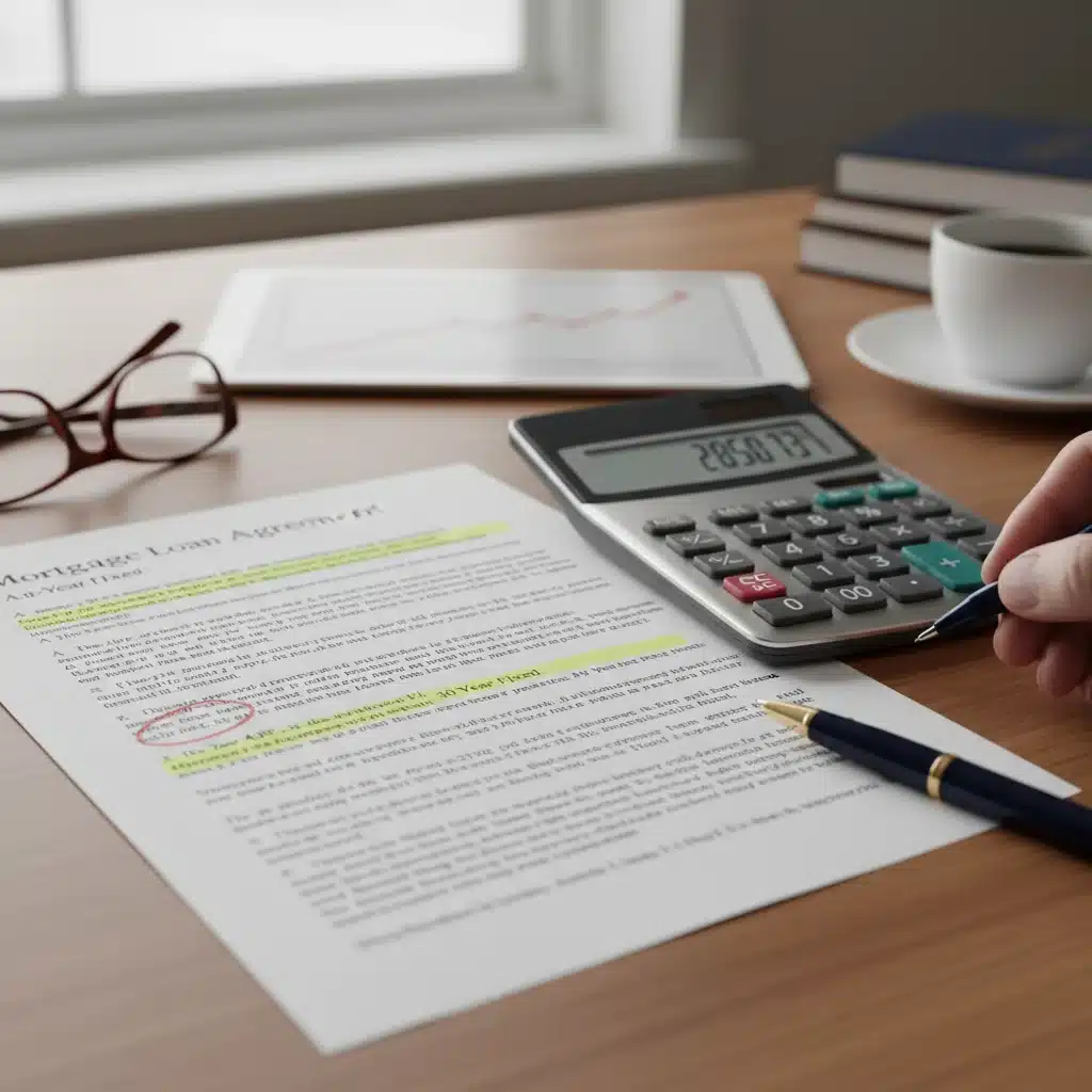 Close-up of mortgage document with calculator, highlighting interest rate clauses