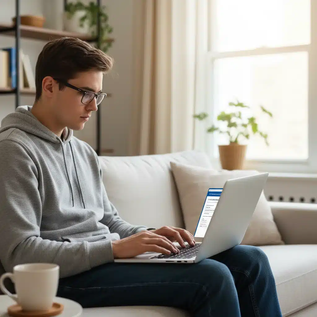 Person applying for financial aid online, representing the application process for relief programs.