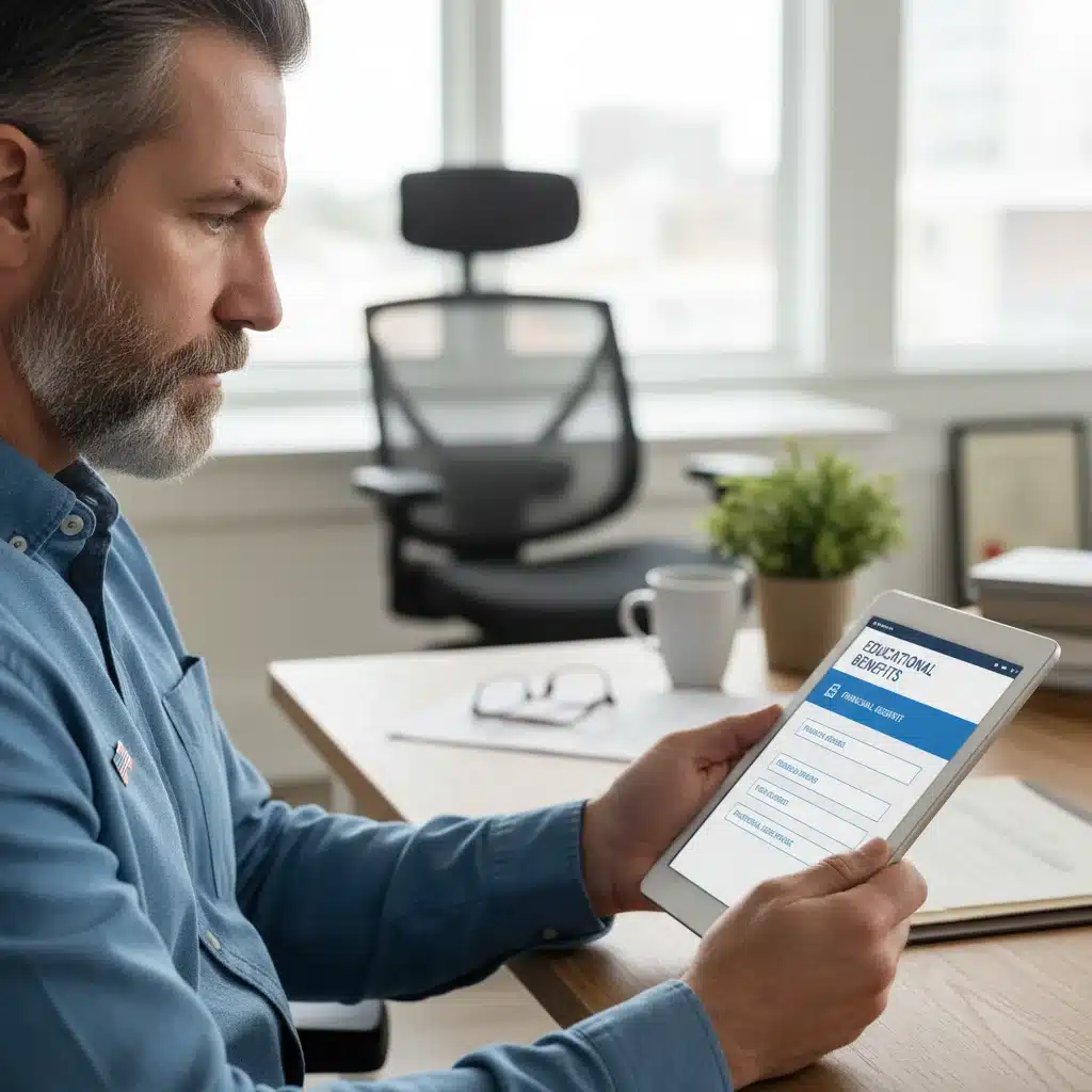 Veteran reviewing digital application for new educational benefits.