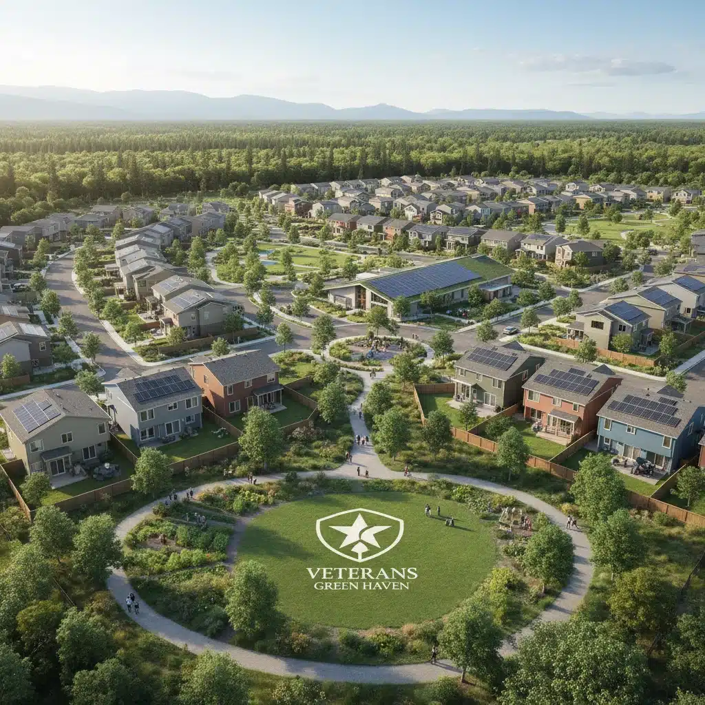 Modern, sustainable housing development offering homes for veterans.