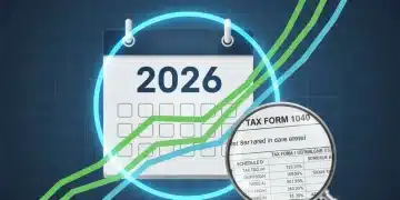 Calendar highlighting 2026 with financial charts and magnifying glass over tax documents, symbolizing future capital gains tax planning.
