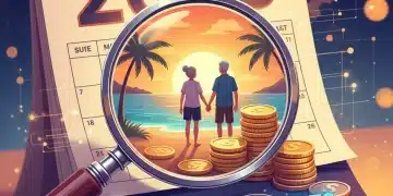 Calendar showing 2026 with a magnifying glass over coins and a Social Security statement, symbolizing future benefit planning.