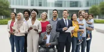 Diverse group benefiting from Medicaid expansion, smiling