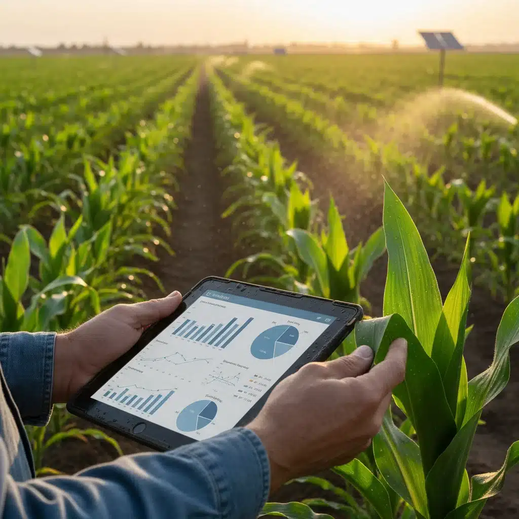 Farmer using tablet for precision agriculture data