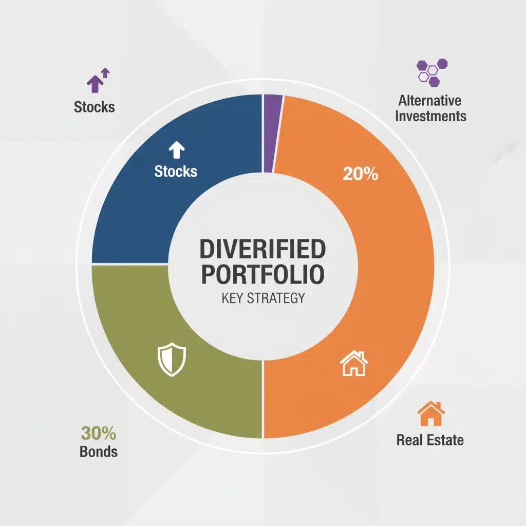 Diversified investment portfolio pie chart showing various asset classes