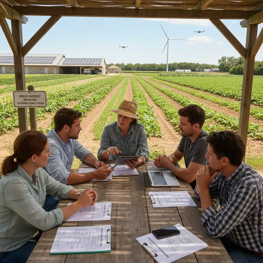 Agricultores revisando documentación y solicitudes digitales para ayudas agrarias.