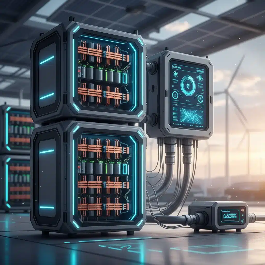 Sistema de almacenamiento de energía con batería de alta tecnología, fundamental para la red inteligente.