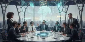 Big Data y Análisis Predictivo: 3 Estrategias Clave para Empresas Españolas en 2026 Profesionales analizando datos predictivos en una sala de reuniones moderna con proyecciones holográficas.