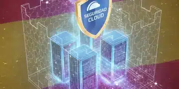 Representación digital de una nube segura con un escudo, protegiendo datos empresariales en España.