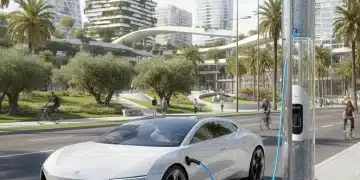 Vehículo eléctrico cargando en una estación de recarga en España, simbolizando las ayudas a la compra.