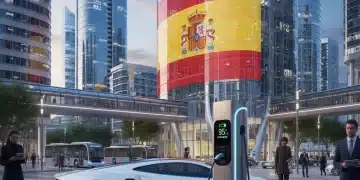 Coche eléctrico cargando en estación de carga con subvenciones gubernamentales