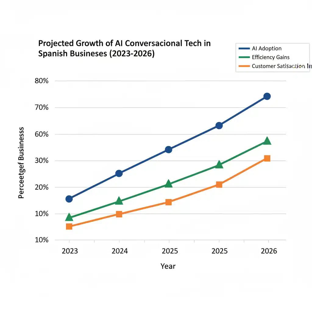 Gráfico de crecimiento de la adopción de IA conversacional en empresas españolas hasta 2026