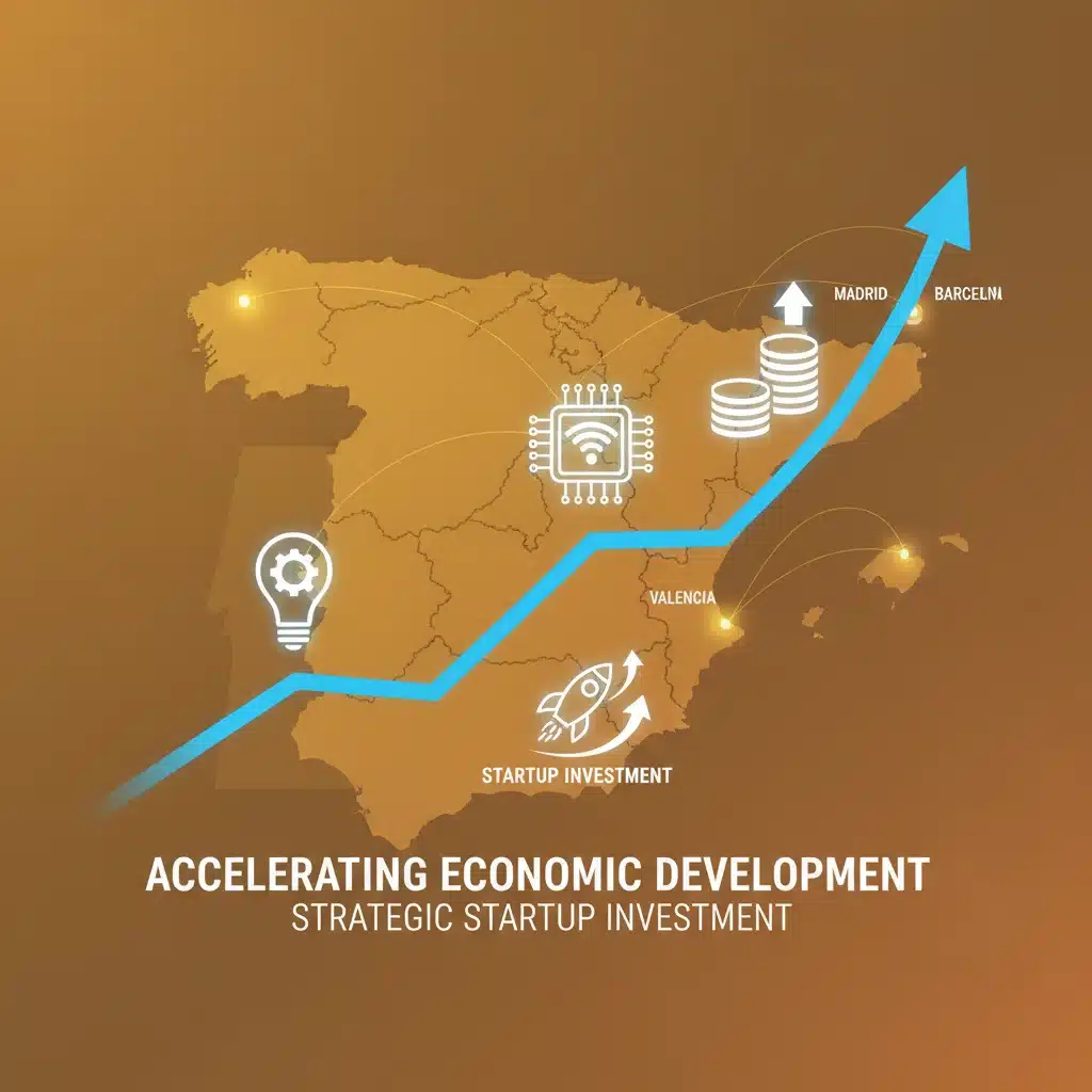 Gráfico de crecimiento económico y tecnológico impulsado por la inversión en startups en España.