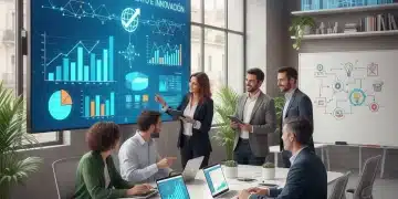 Profesionales colaborando frente a una pantalla digital, simbolizando la digitalización de PYMES en España