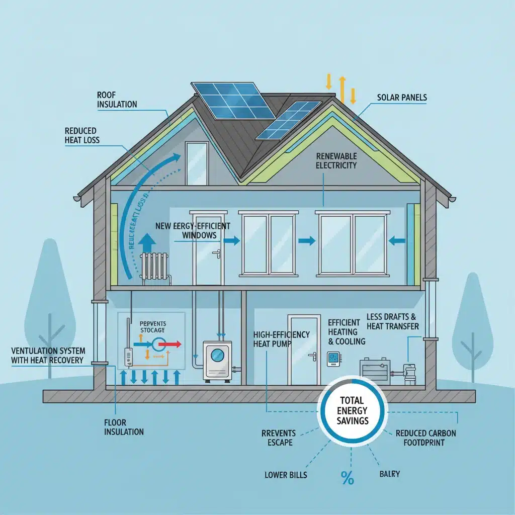 Esquema de mejoras de eficiencia energética en un edificio residencial