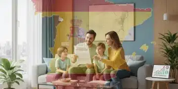 Familia revisando contrato de alquiler con ayudas del gobierno español
