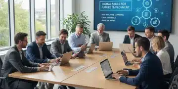 Profesionales colaborando en formación digital, adaptándose a la nueva Ley FP Digital España.
