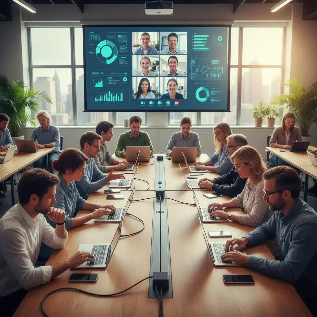 Profesionales diversos participando activamente en un curso de formación digital con ordenadores portátiles.