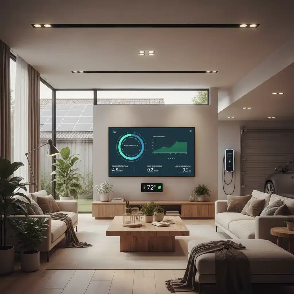 Hogar inteligente con sistemas de ahorro energético, mostrando la eficiencia y el consumo responsable en el ámbito doméstico.
