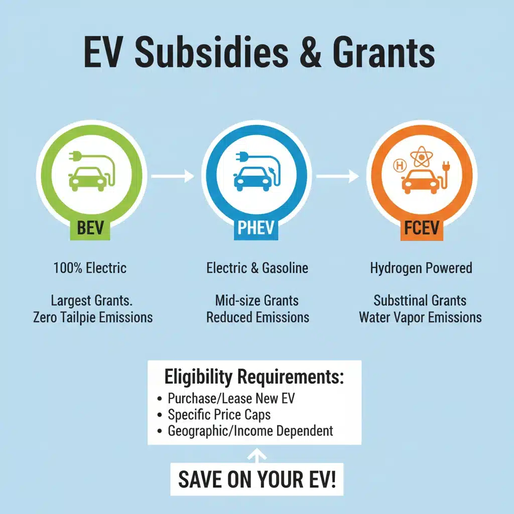Infografía detallada sobre los tipos de vehículos eléctricos elegibles para subvenciones en España.