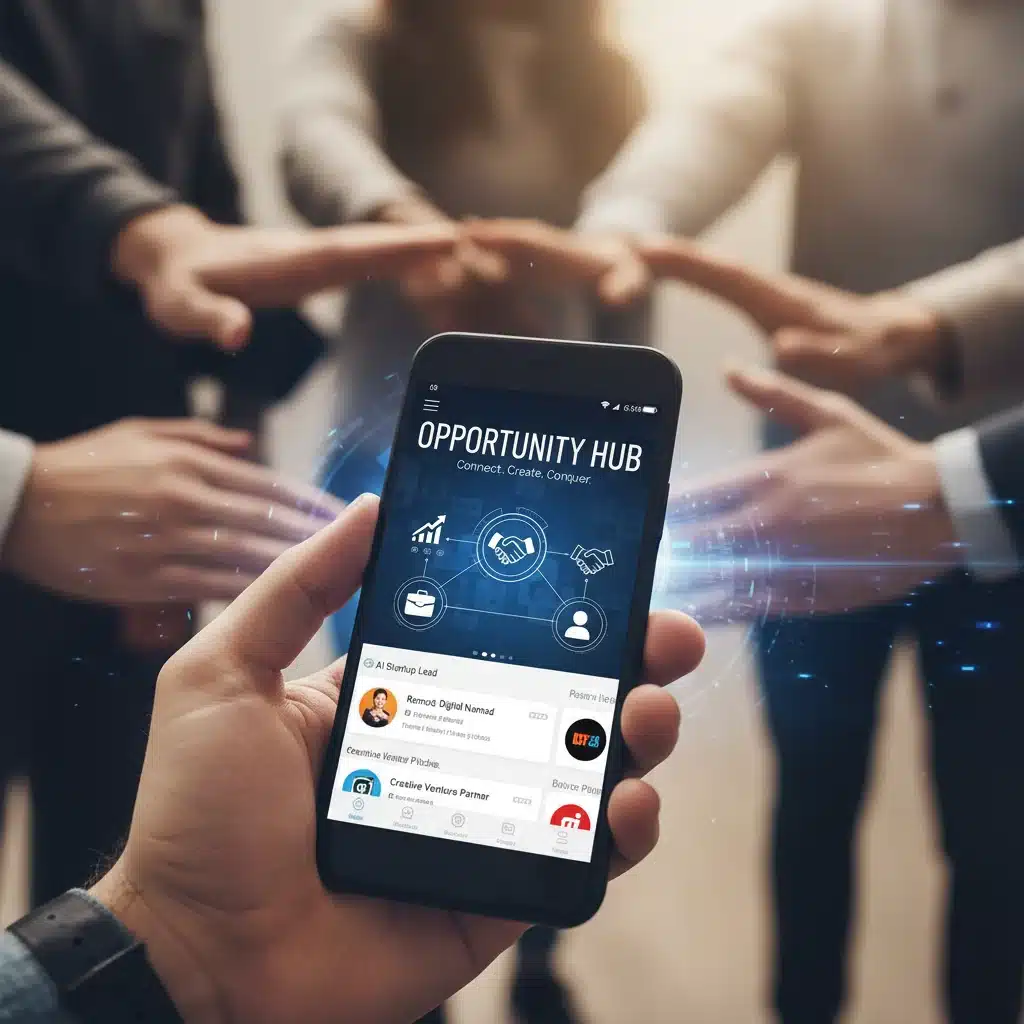 Mano sosteniendo un smartphone mostrando oportunidades de empleo y emprendimiento digital para jóvenes.